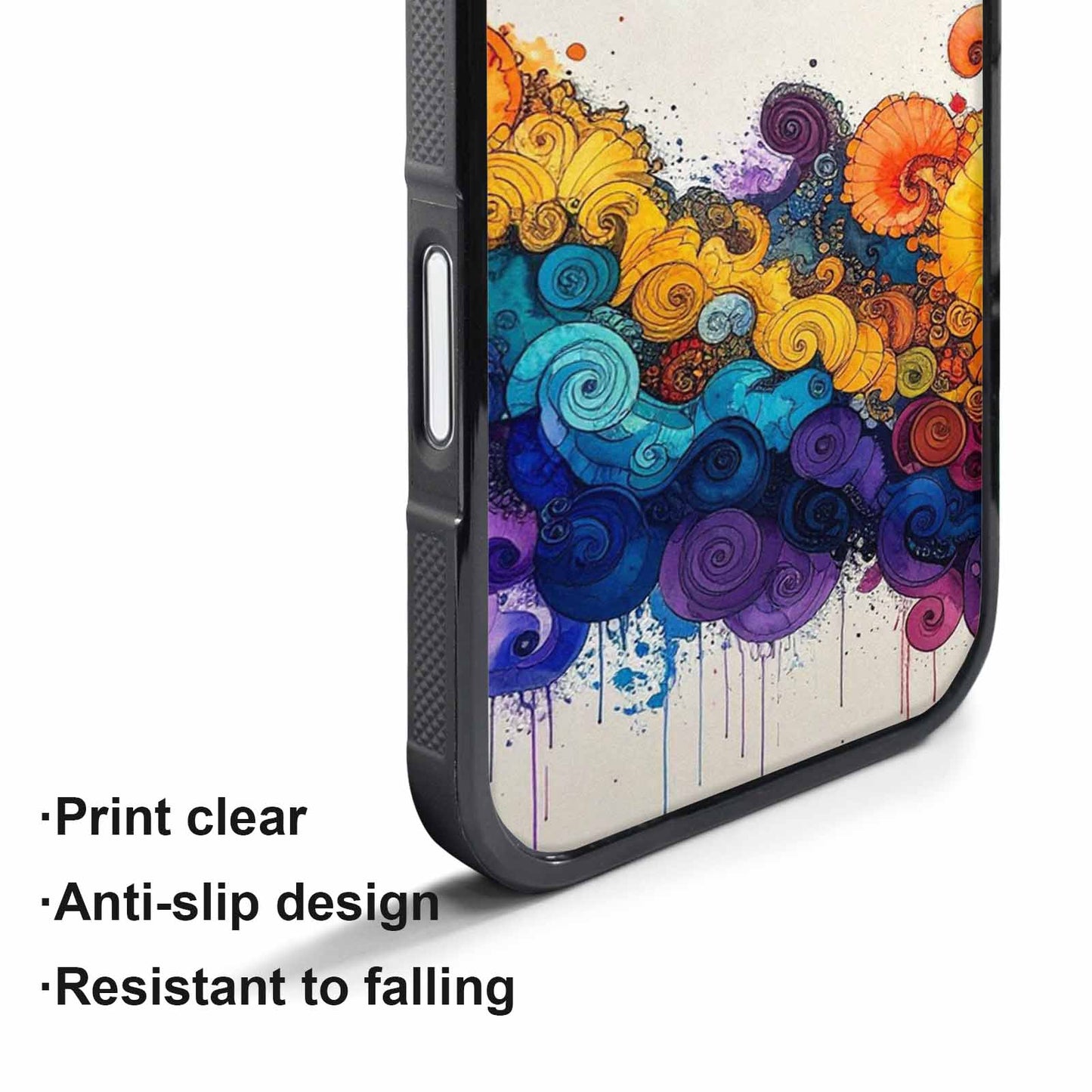 iPhone 17 Pro Case — Tie Dye Swirls Black Blue Tie, Original Design Phone Case