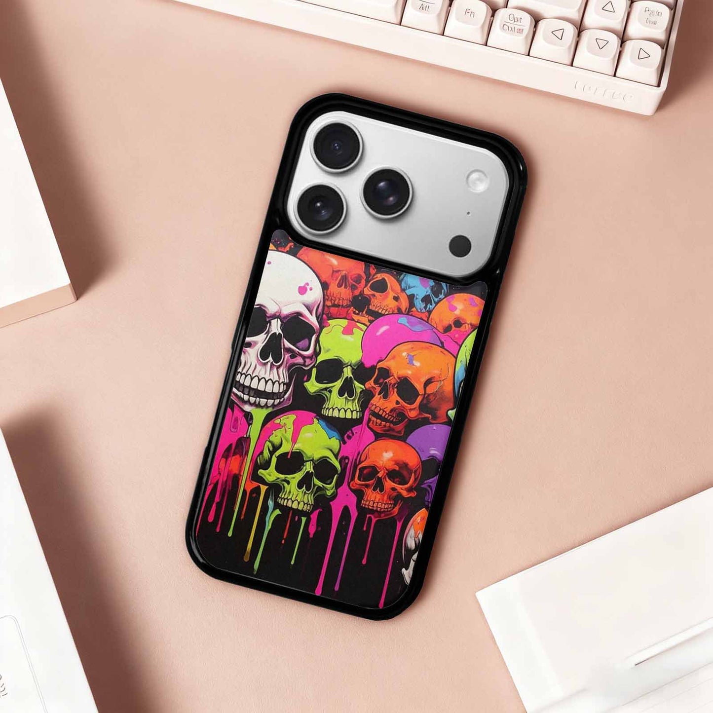 iPhone 17 Pro Case — Vibrant Camo Of Skeletons Neon Camo, Unique Phone Case Design