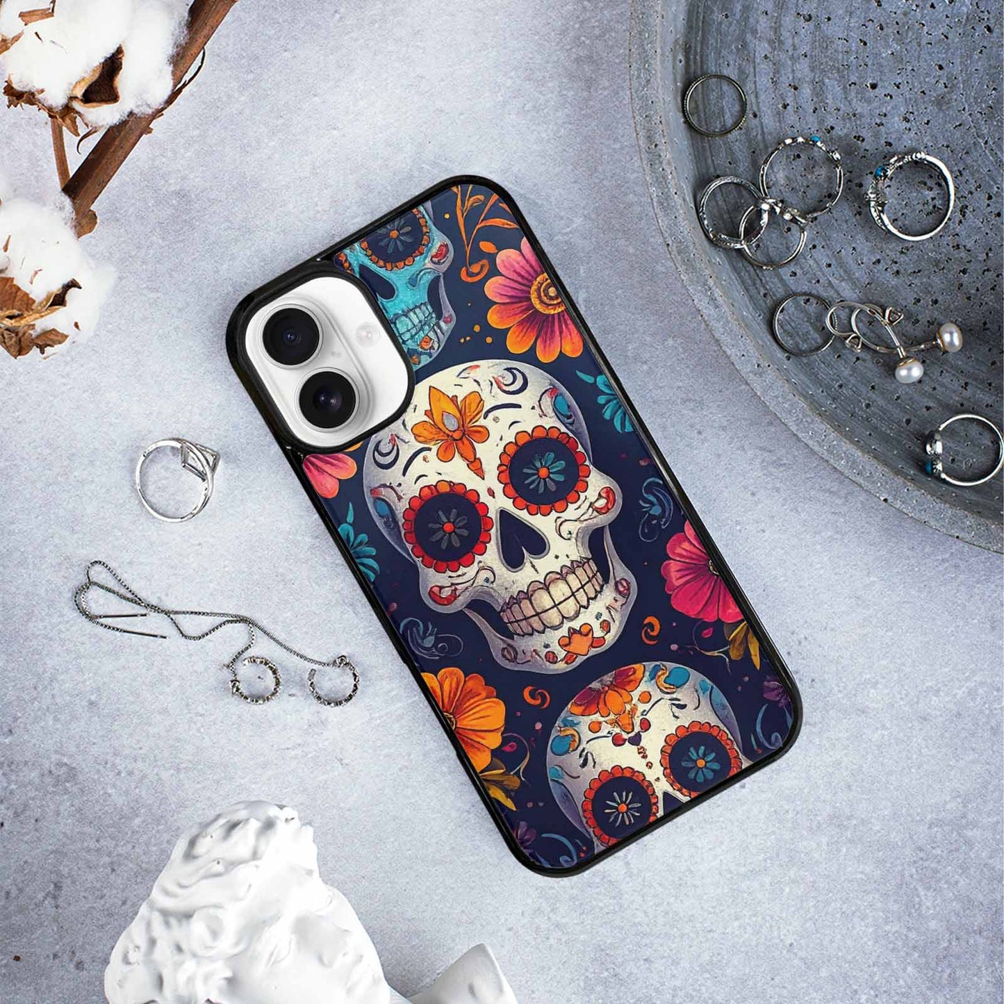 iPhone 16 Plus Case — Day Of Dead Sugar Skull Custom, Customized Protective Case