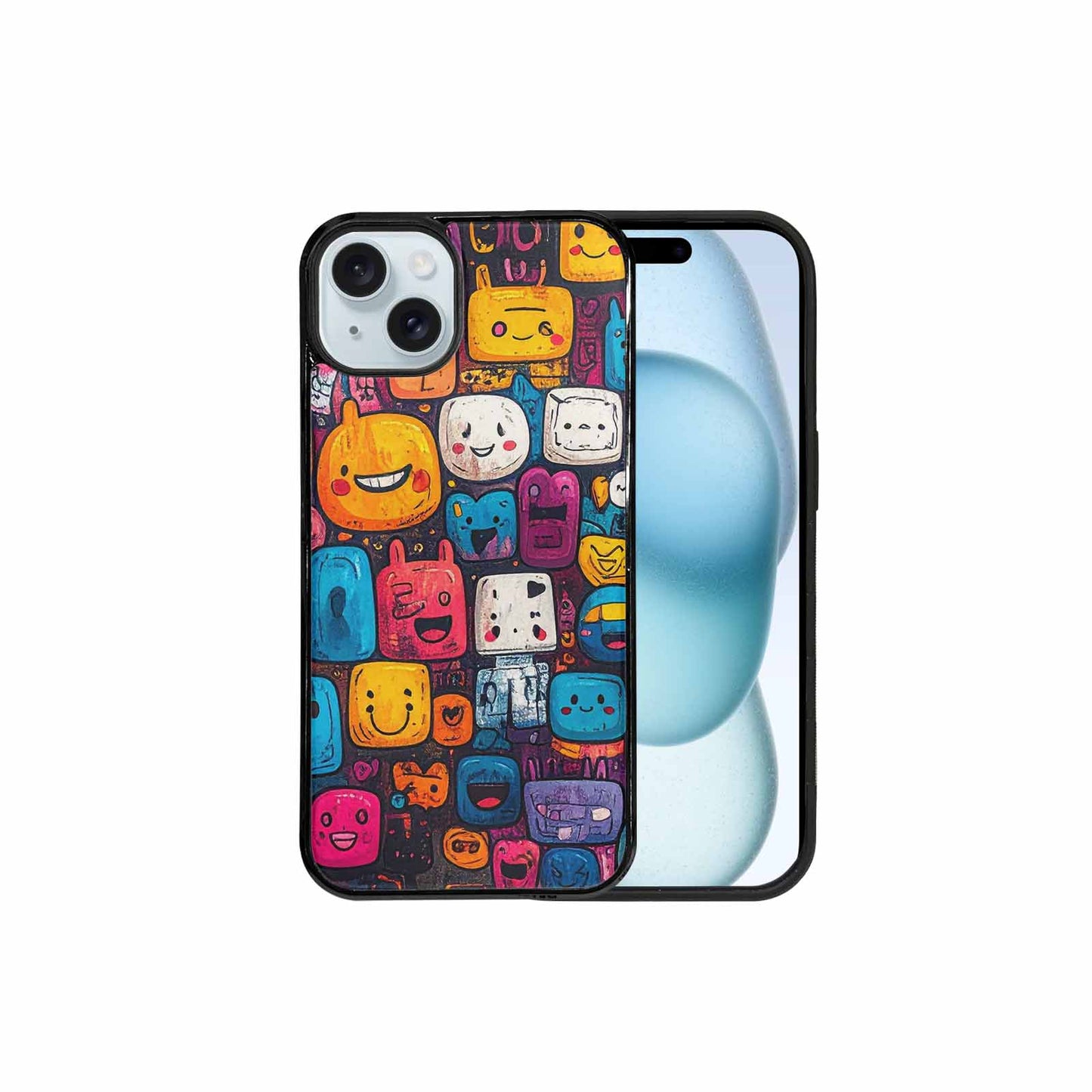 iPhone 15 Plus Case — Hand Drawn Icon Doodle Pattern Hundreds, Custom Phone Case
