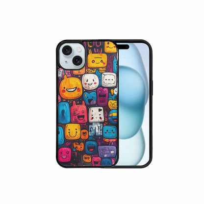 iPhone 15 Plus Case — Hand Drawn Icon Doodle Pattern Hundreds, Custom Phone Case