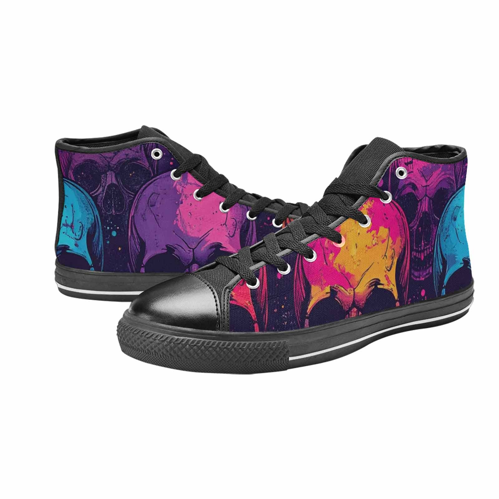 WOMEN'S Skulls Splatter Comic High Top Canvas Neon Fantasy Shoes