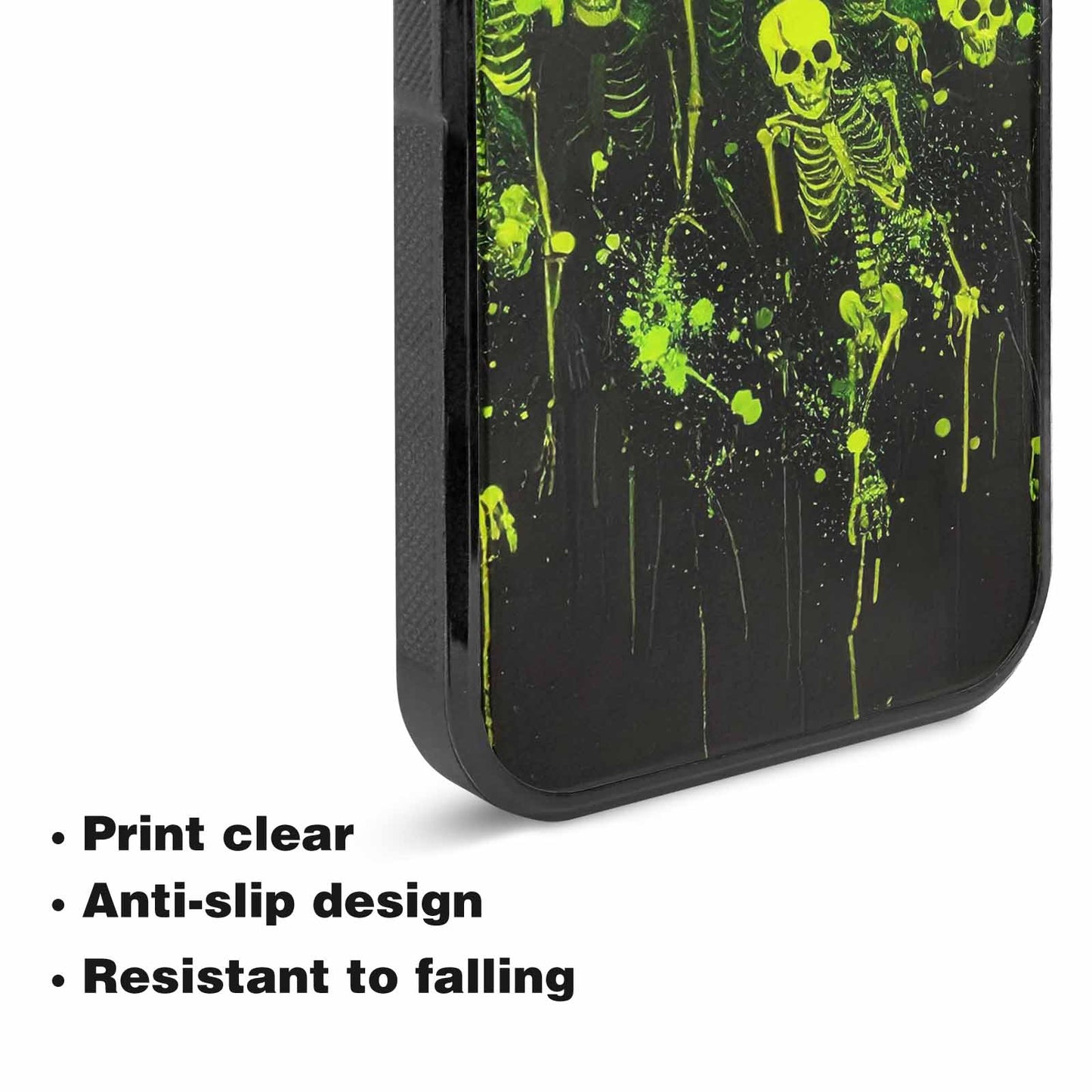 iPhone 15 Plus Case — Skeletons Neon Green Glow Skeletons Pattern, Personalized Phone Case