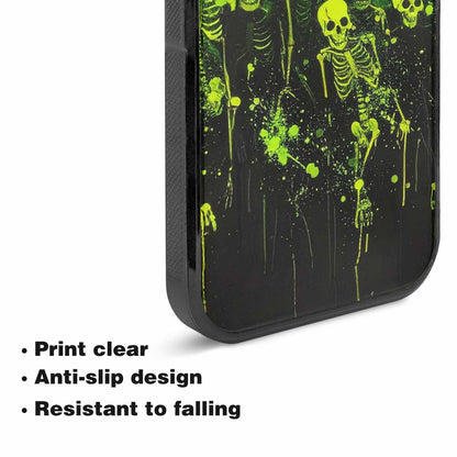 iPhone 15 Plus Case — Skeletons Neon Green Glow Skeletons Pattern, Personalized Phone Case
