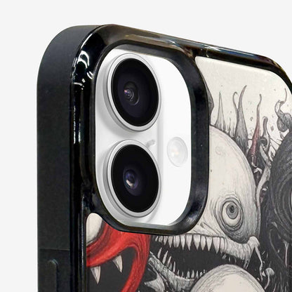 iPhone 16 Case — Multi Eye Monster Black Red Ink, Custom Art Phone Cover
