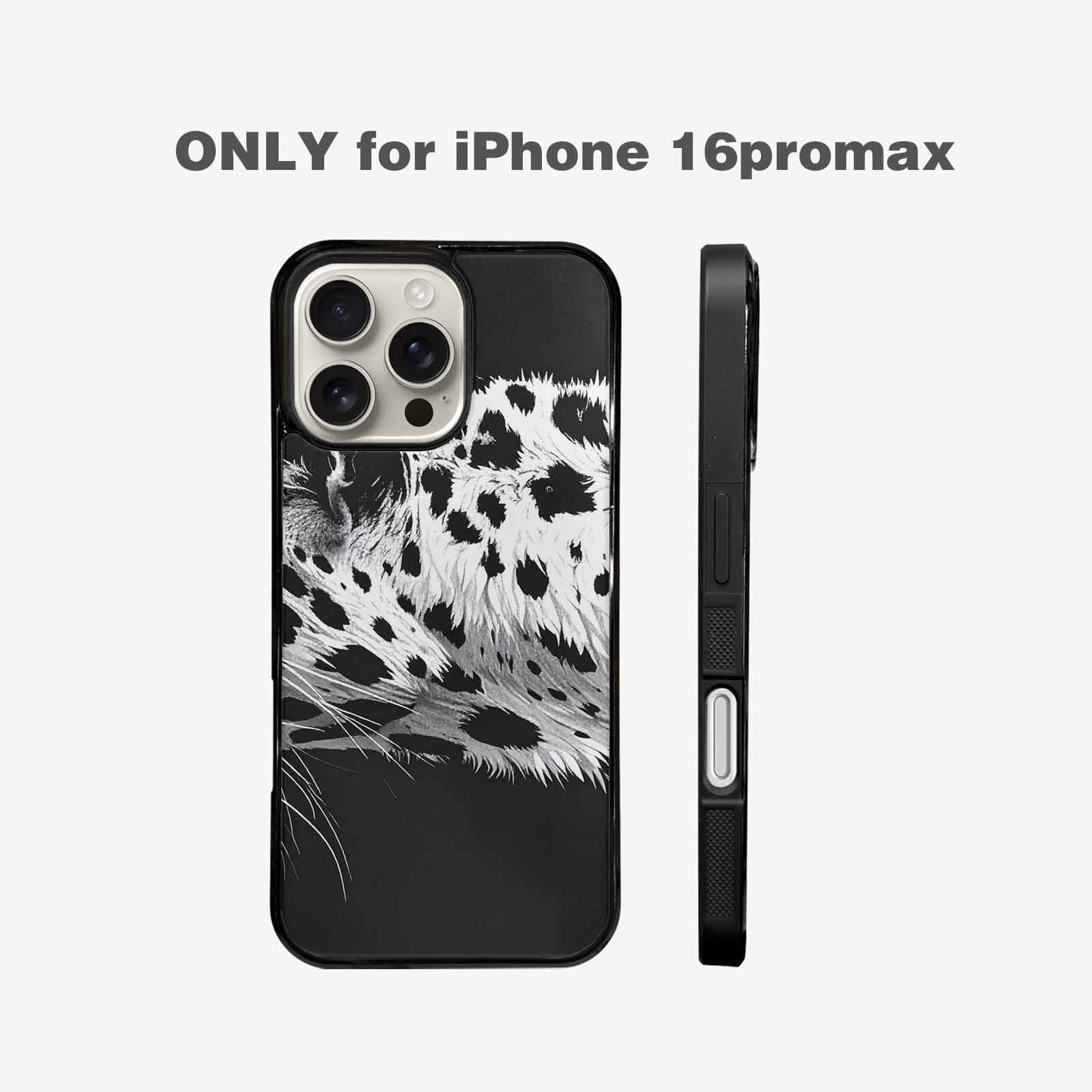 iPhone 16 Pro Max Case — Leopard Print Black And White Style, Custom Printed Phone Case