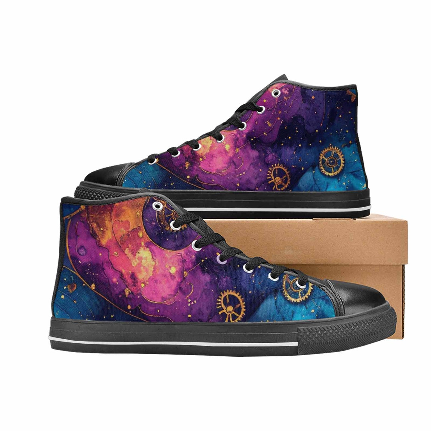 WOMEN'S Steampunk Galaxy High Top Canvas Cottagecore Custom Sneakers