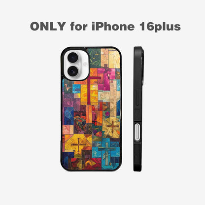 iPhone 16 Plus Case — Faith Cross And Faith Icons Pattern, Custom Phone Case
