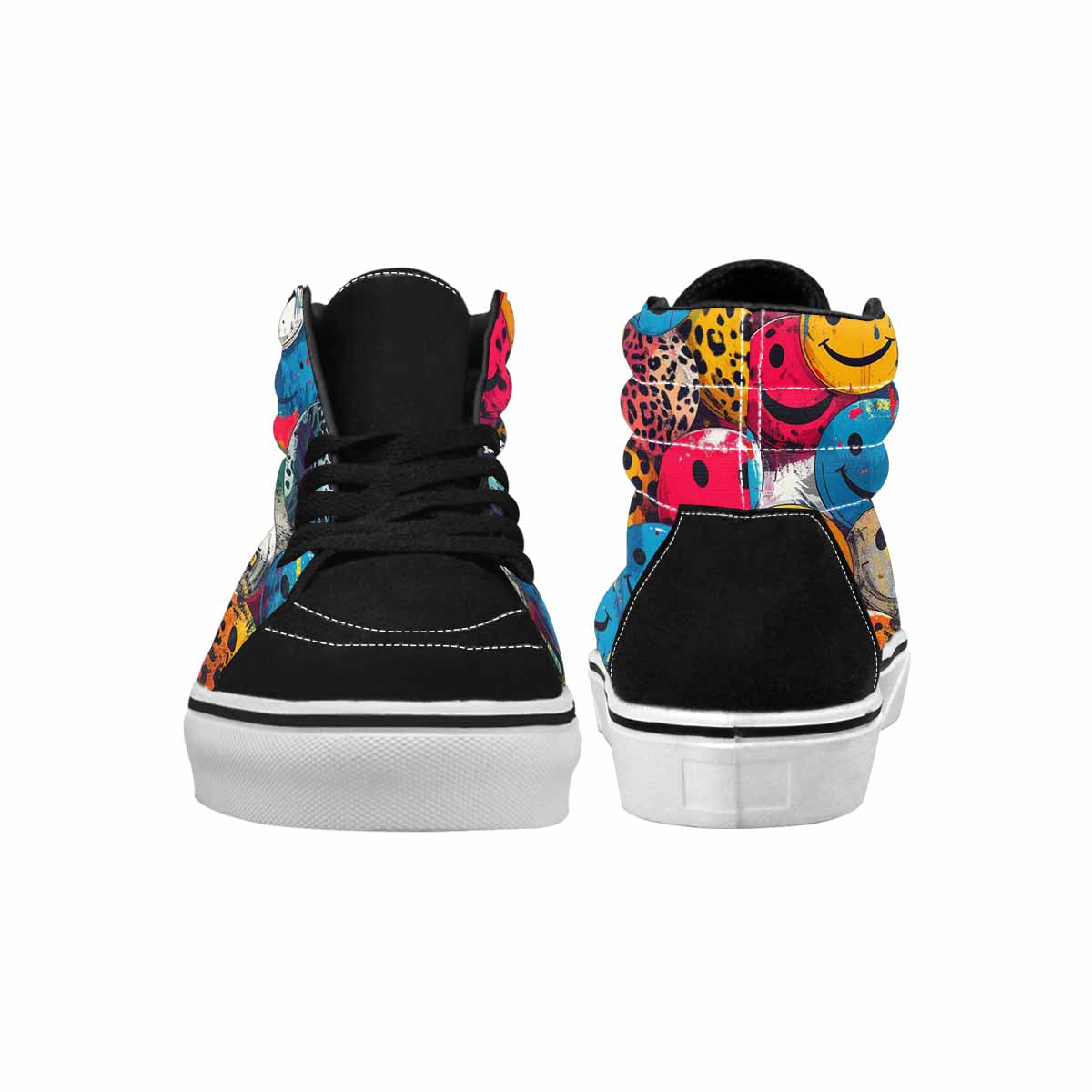 MEN'S Smiley Faces High Top Canvas Vibrant Chaos Custom Sneakers