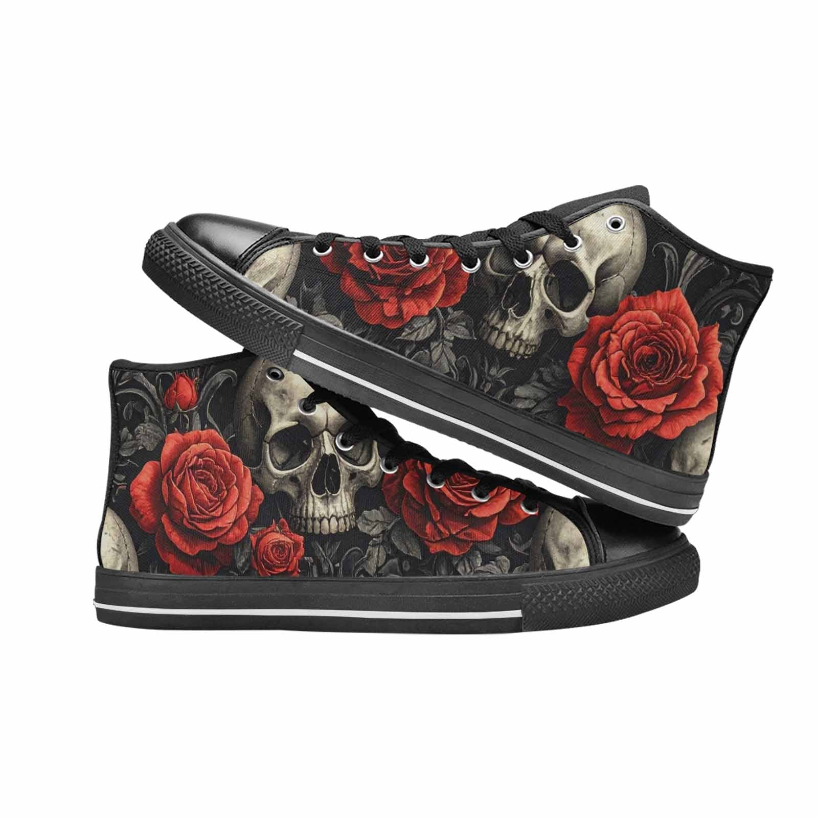 WOMEN'S Skulls Roses Fine Line High Top Canvas Dreamcore Sneakers