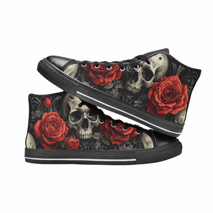 WOMEN'S Skulls Roses Fine Line High Top Canvas Dreamcore Sneakers