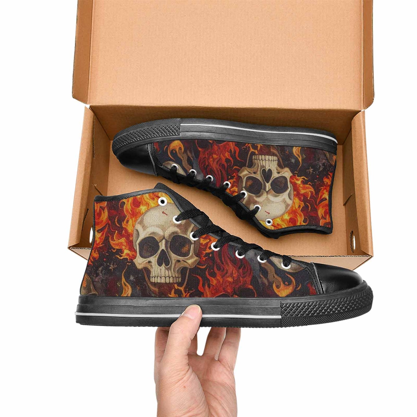 MEN'S Skulls - Flaming High Top Canvas Wallpaper Art Sneakers