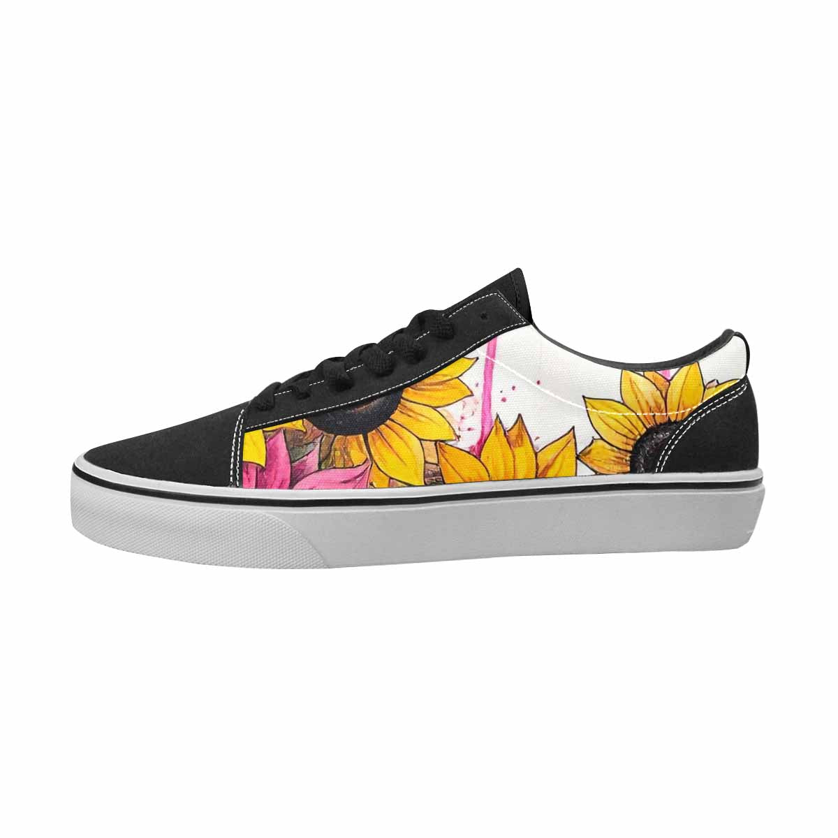 MEN'S Sunflowers Black & Pink Ink Canvas Boutique Dreamcore Original Art Sneakers