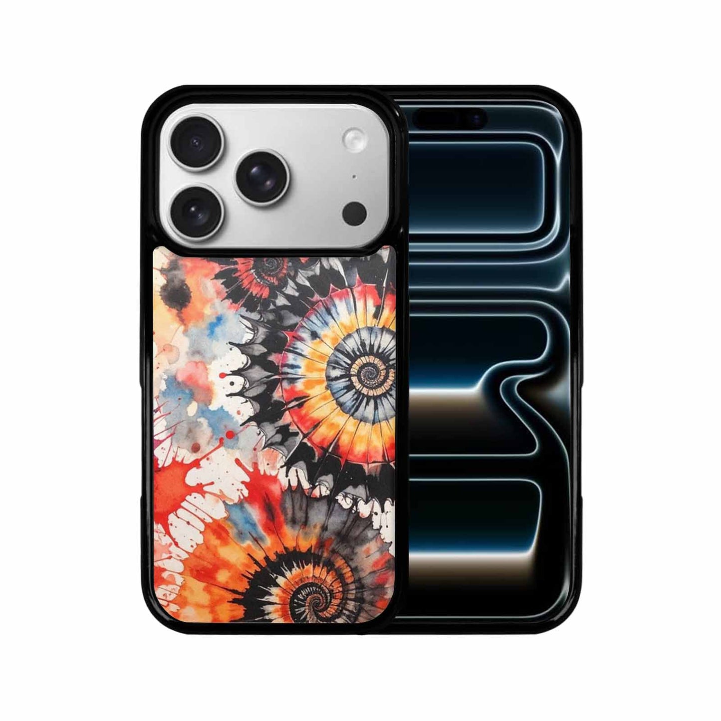 iPhone 17 Pro Case — Tie Dye Swirls Black Red Tie, Custom Phone Case