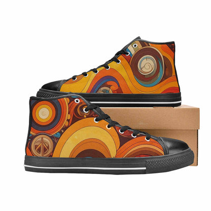 MEN'S Groovy 70S Peace High Top Canvas Vibrant Chaos Shoes