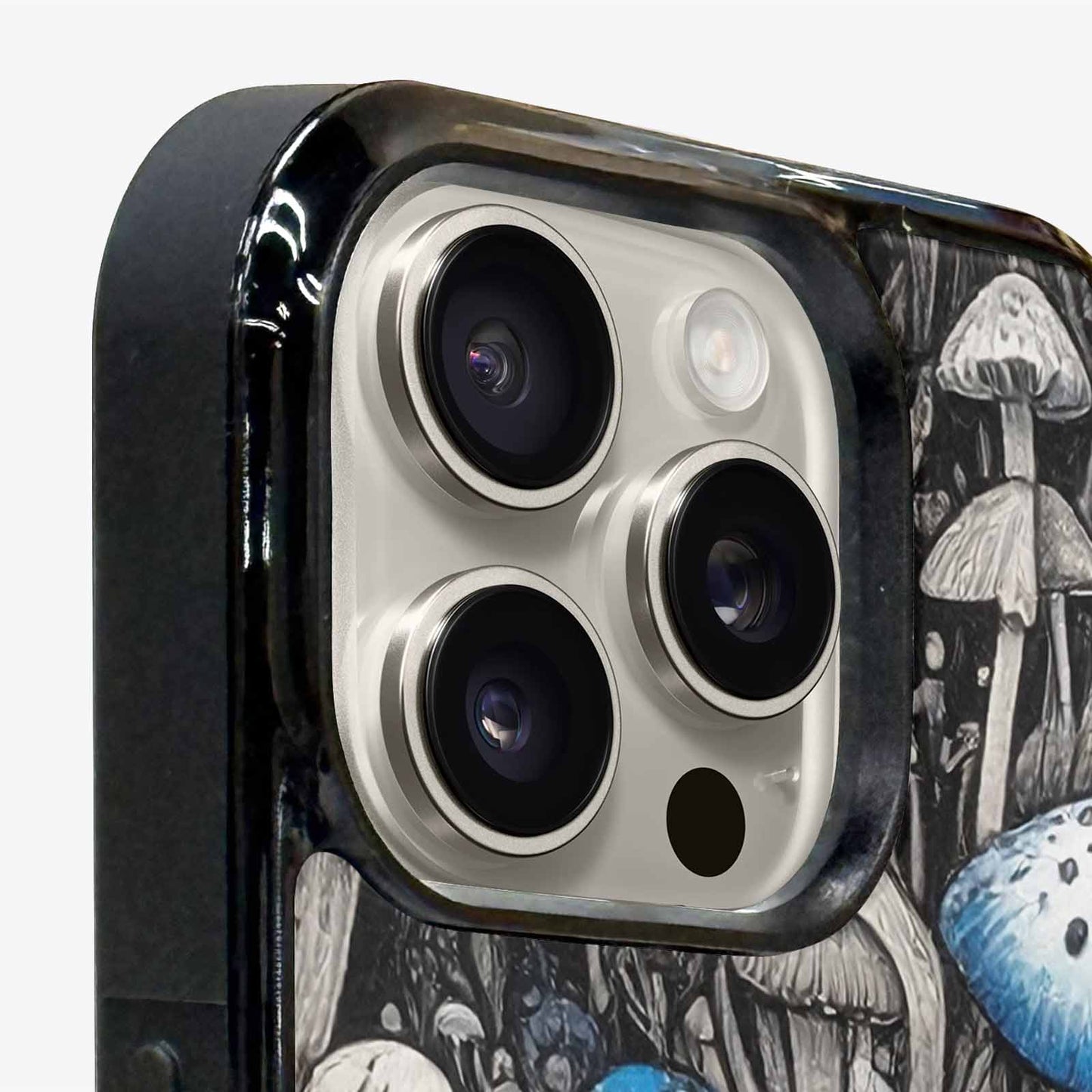iPhone 16 Pro Max Case — Mushrooms General Black Blue Ink Mushrooms, Custom Designed Case Cover