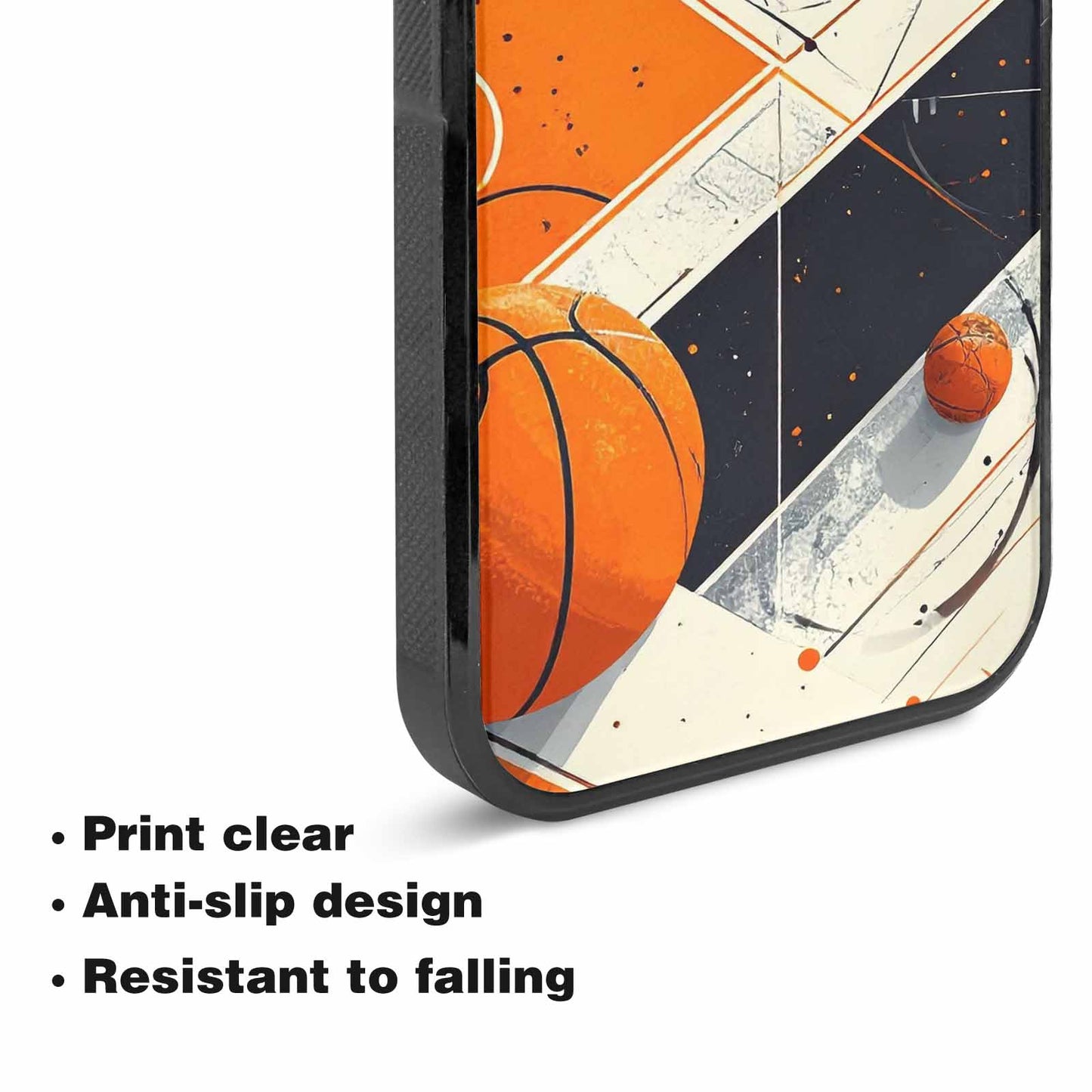 iPhone 15 Case — Basketball Pattern Court Lines And Balls, Custom Printed Phone Case