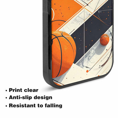 iPhone 15 Case — Basketball Pattern Court Lines And Balls, Custom Printed Phone Case
