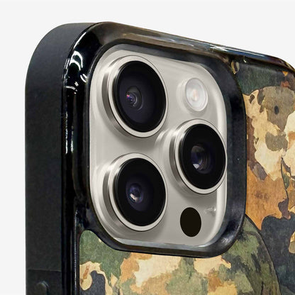 iPhone 15 Pro Max Case — Military Camo Texture Combined With Distressed, Personalized Phone Case