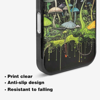 iPhone 16 Case — Rainbow Drip Mushrooms Black Green Ink, Original Design Phone Case
