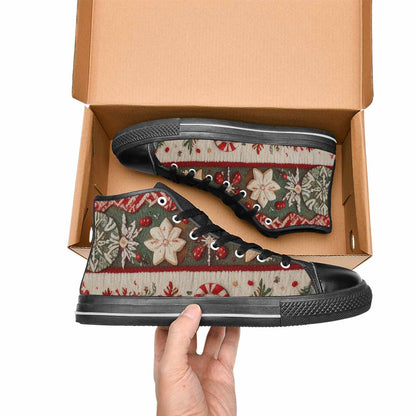 WOMEN'S Christmas Holly Snowflake High Top Canvas Vibrant Chaos Shoes