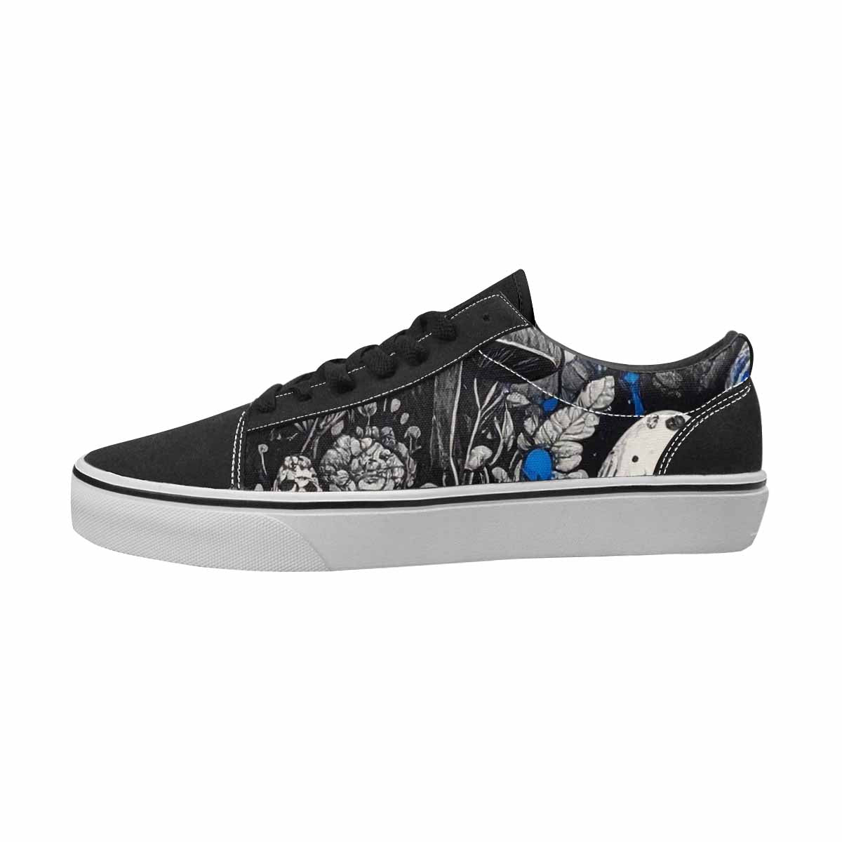 MEN'S Mushrooms Black & Blue Ink Canvas Original Design Kaleidoscope Custom Print Sneakers