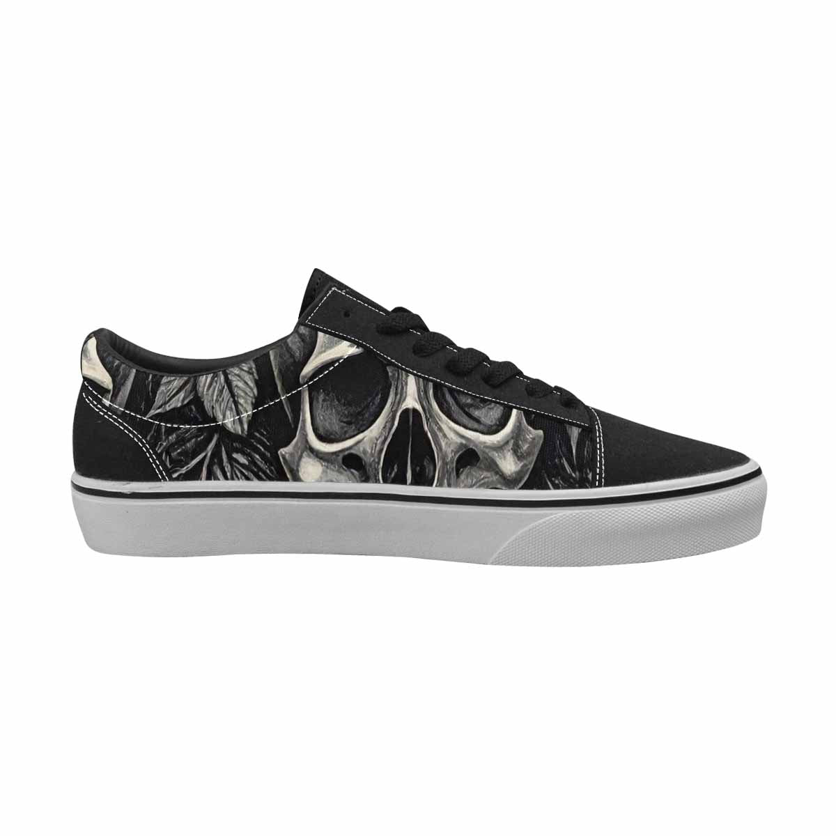 WOMEN'S Skulls Roses Black Ink Canvas Lace-Up Dark Academia Custom Sneakers