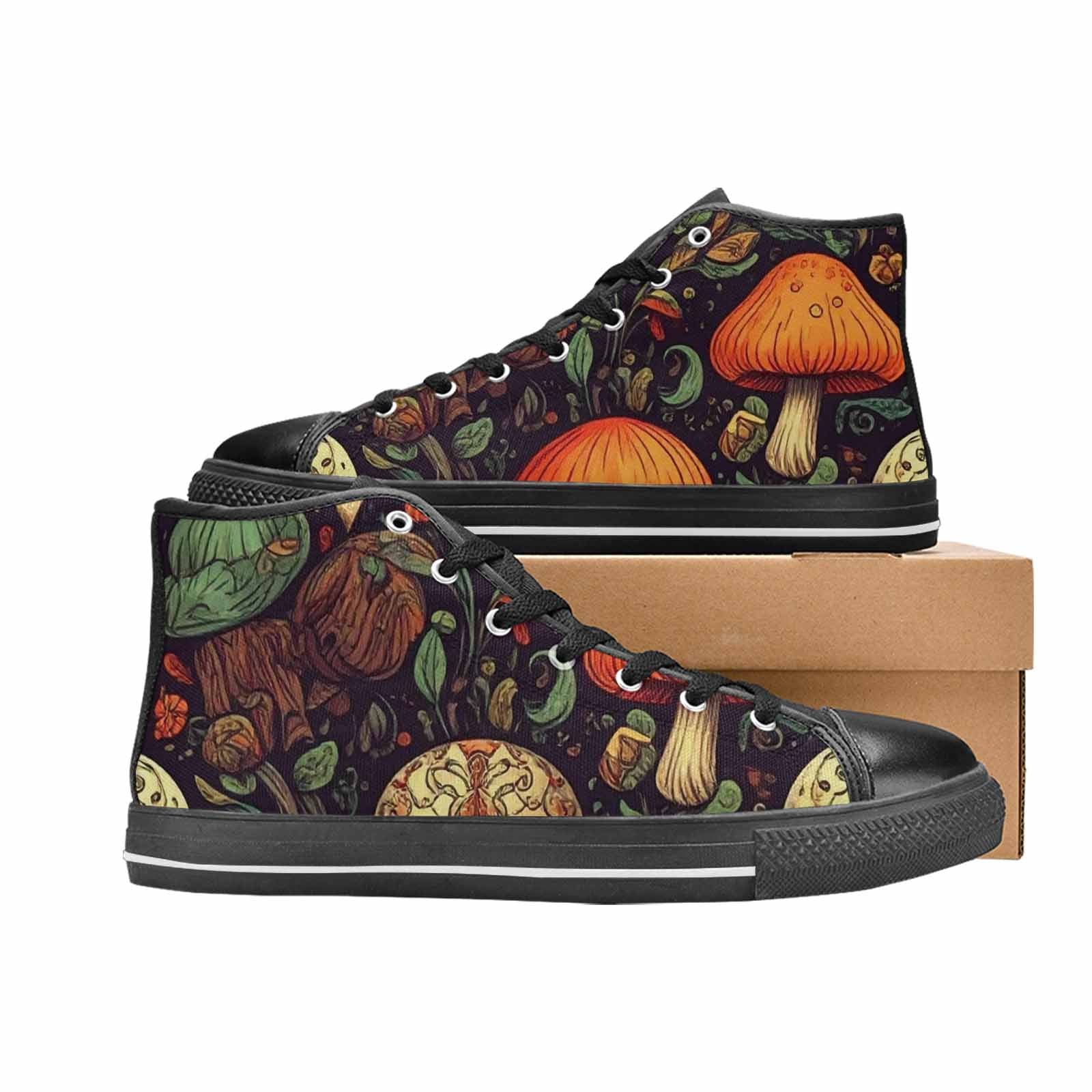 WOMEN'S Mushrooms And Skulls High Top Canvas Dark Academia Sneakers