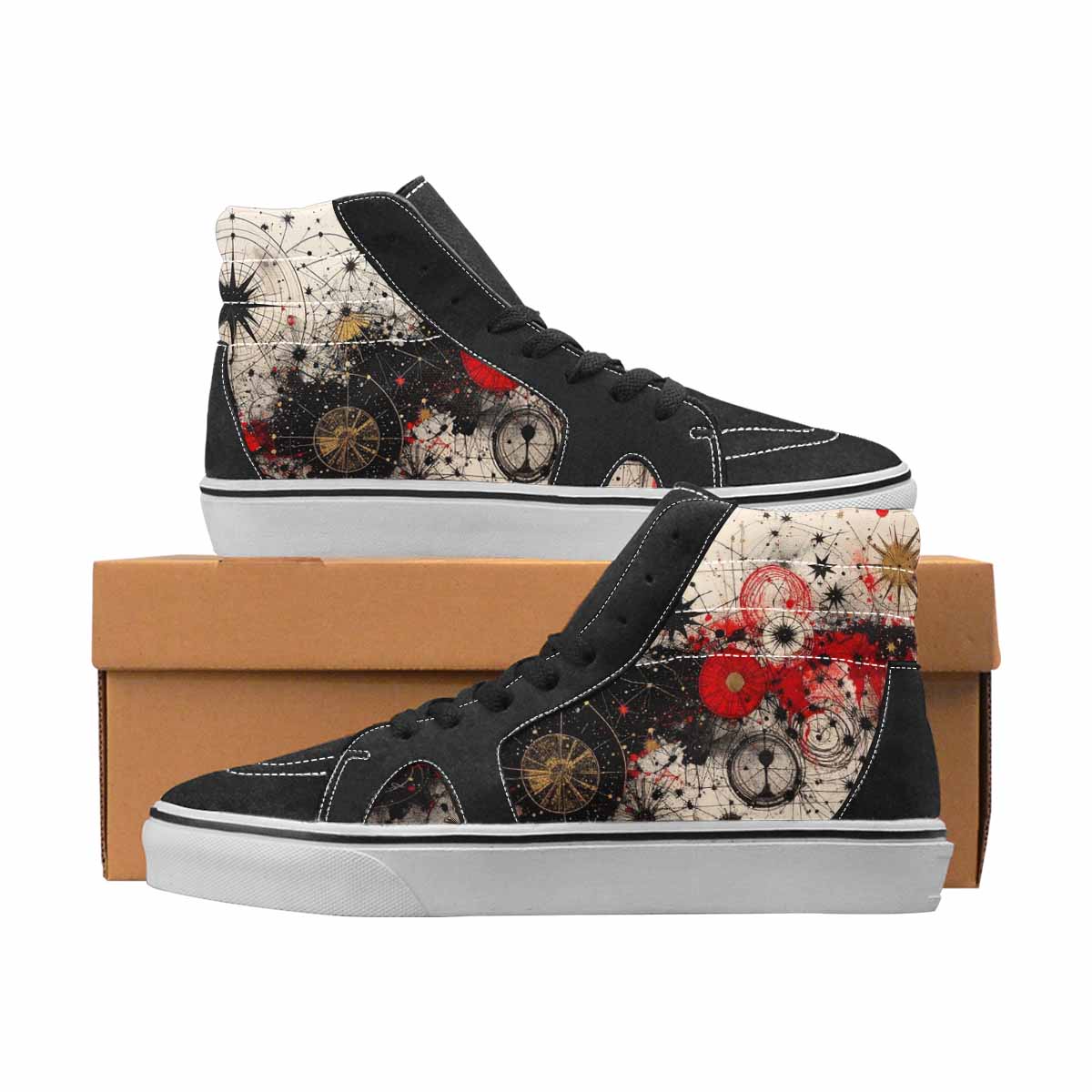 WOMEN'S Zodiac Black & Red Ink High Top Canvas Graphic Print Grunge Custom Printed Shoes