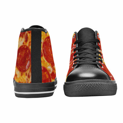 WOMEN'S Pepperoni Pizza Print High Top Canvas Vibrant Chaos Shoes