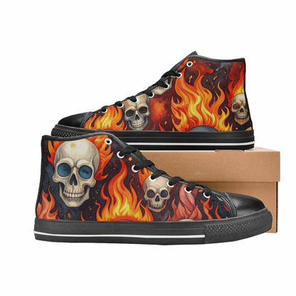WOMEN'S Skulls - Flaming High Top Canvas Surreal Sneakers