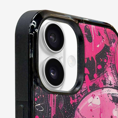iPhone 16 Case — Melting Moon Smiley Black Pink Ink, Custom Phone Case