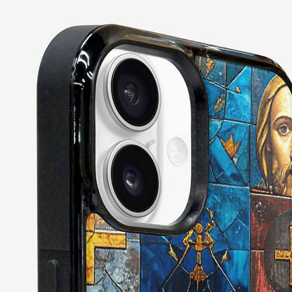 iPhone 16 Plus Case — Jesus Face Small Cross And Faith, Custom Printed Phone Case