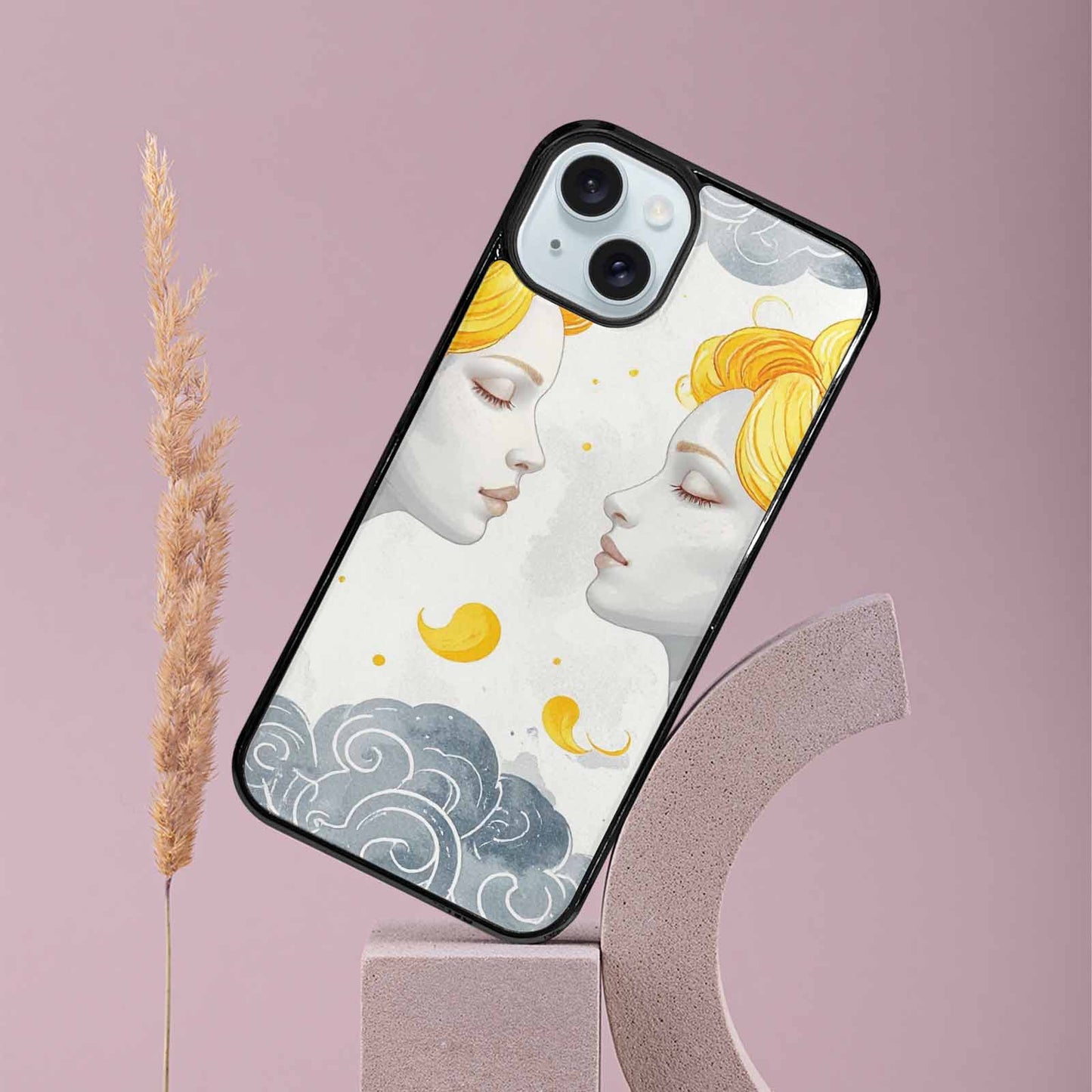 iPhone 15 Plus Case — Gemini Twins Zodiac Pattern Seamless Repeat, Custom Made Phone Cover