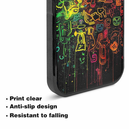 iPhone 15 Plus Case — Neon Glow Outline Icon Pattern Hundreds, Personalized Phone Case