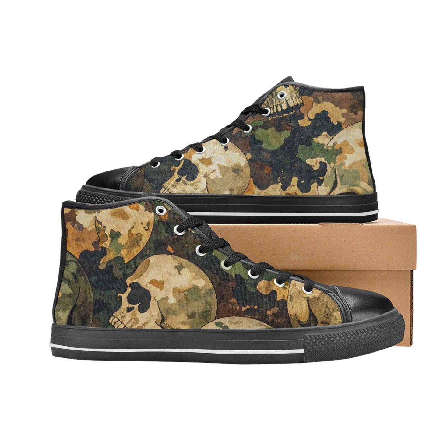 MEN'S Military Camo Skull High Top Canvas Wallpaper Art Sneakers