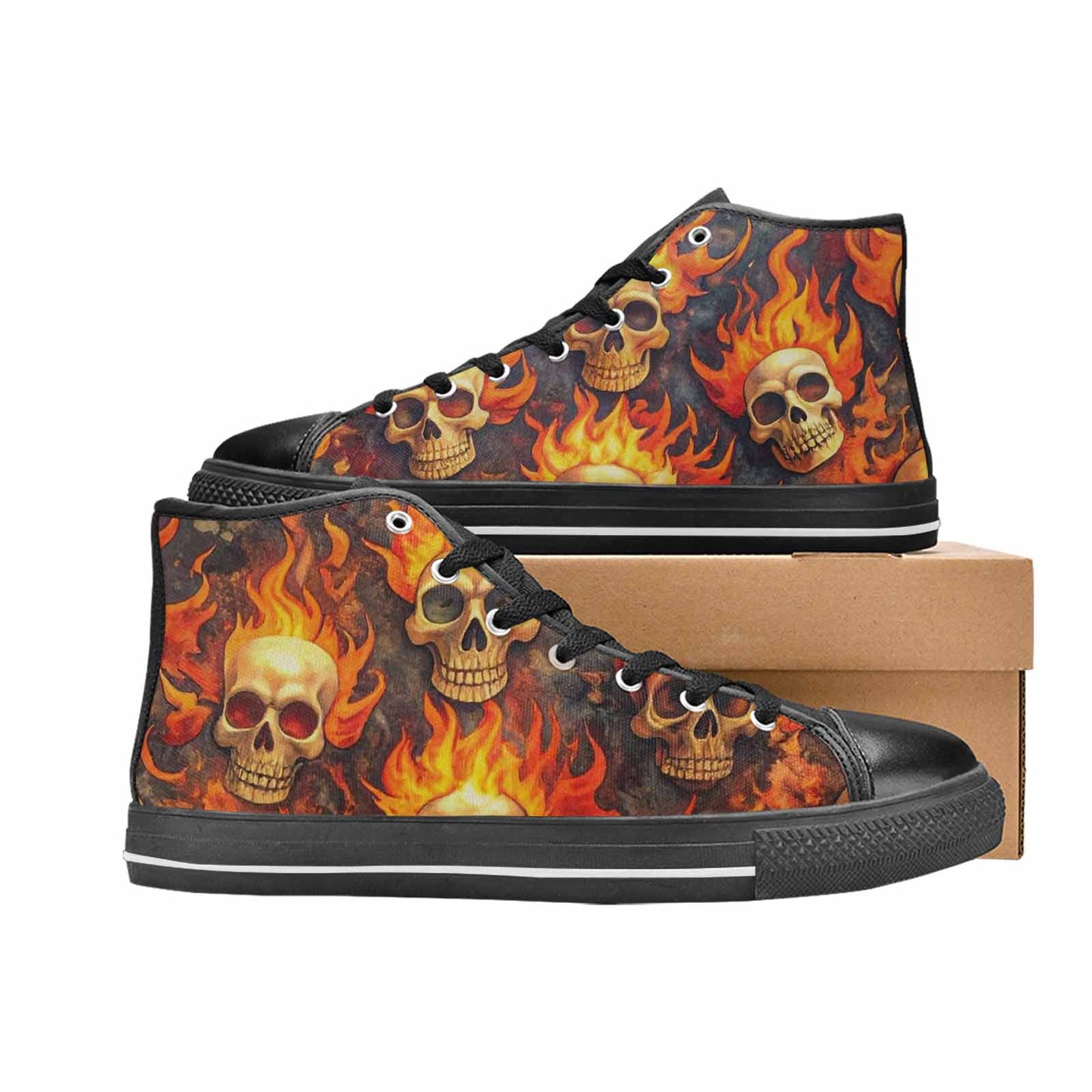 MEN'S Skulls - Flaming High Top Canvas Vibrant Chaos Custom Shoes