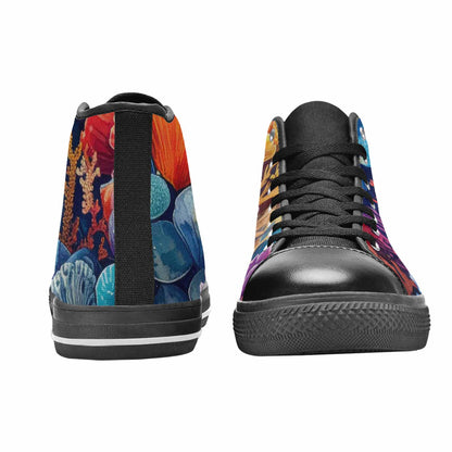 WOMEN'S Fish Scale Coral High Top Canvas Neon Fantasy Sneakers