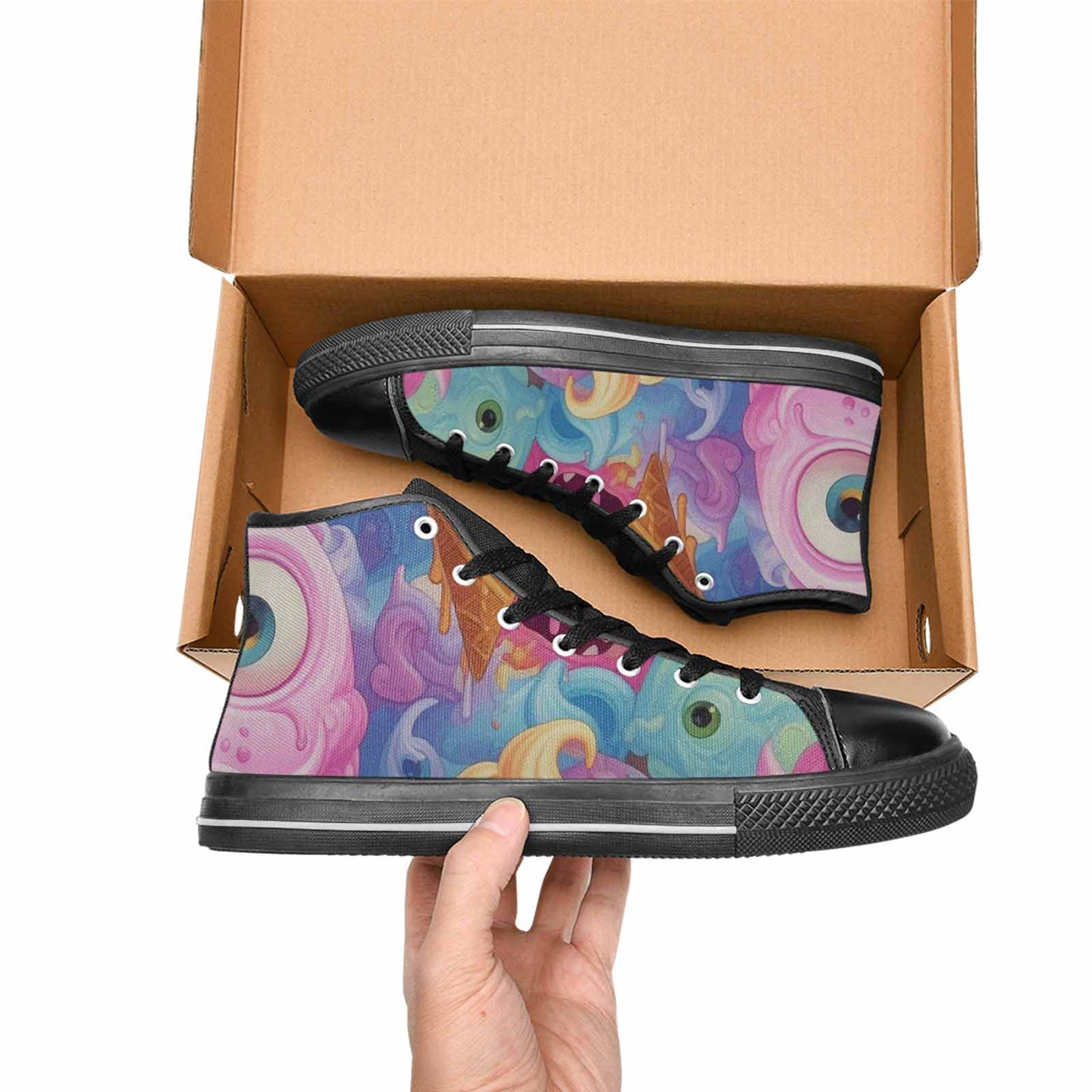WOMEN'S Melting Icecream Cone Monster High Top Canvas Dreamcore Custom Sneakers