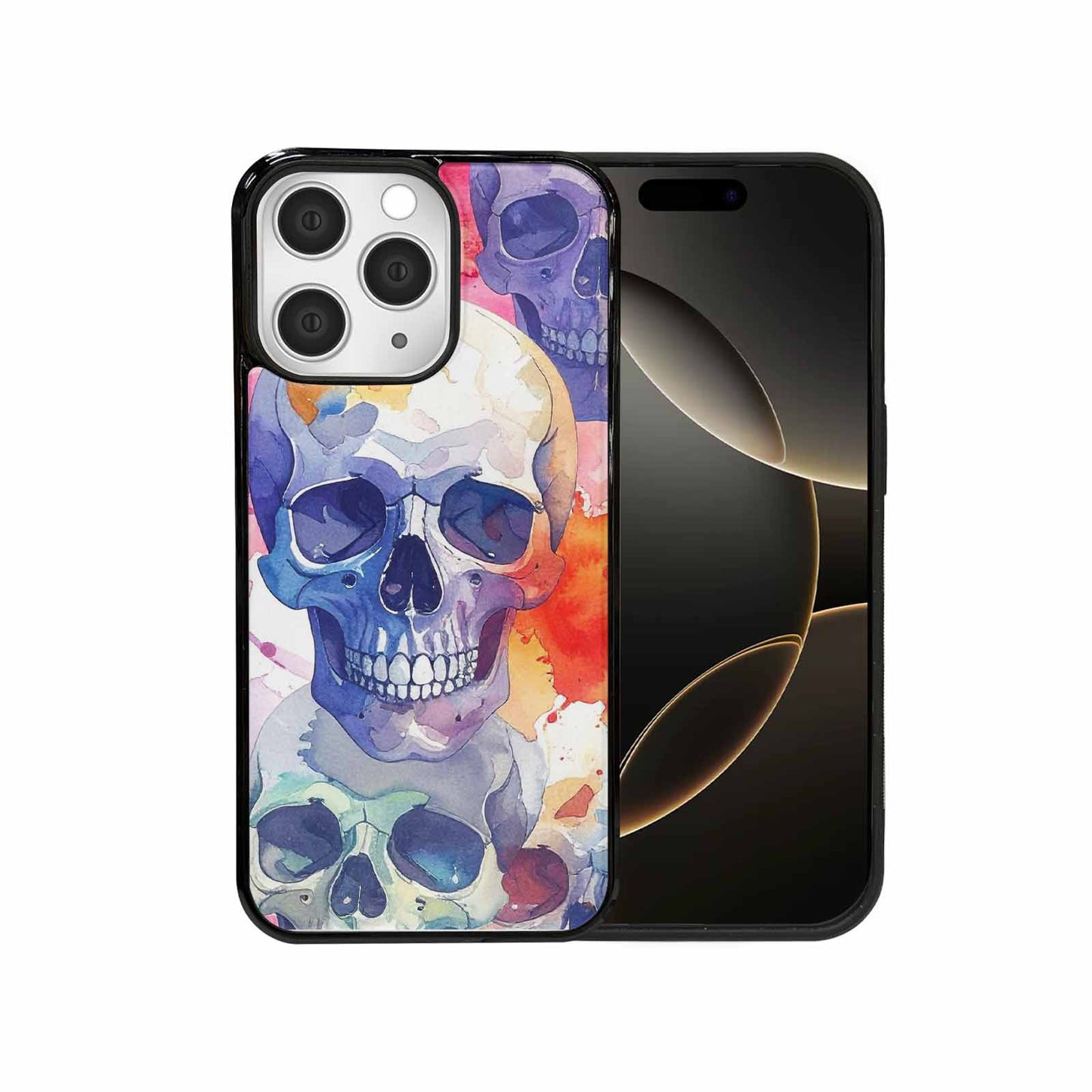 iPhone 15 Pro Max Case — Kulls Watercolor Skulls Small Skull Pattern, Custom Printed Phone Case