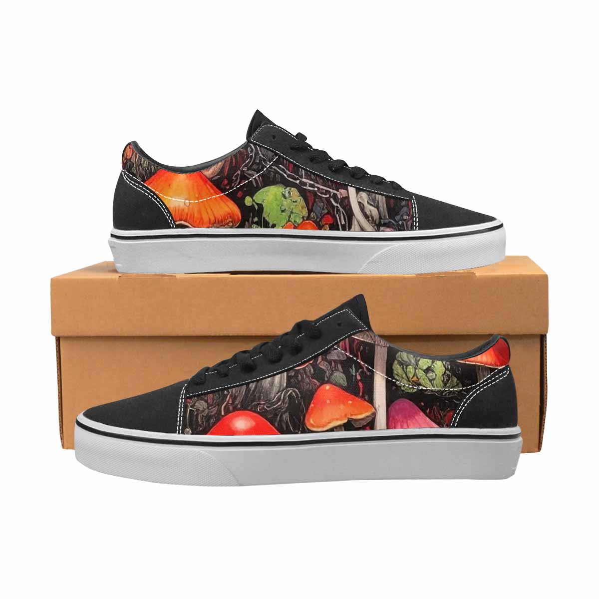 WOMEN'S Rainbow Drip Mushrooms Lace-Up Canvas Vibrant Chaos Custom Sneakers