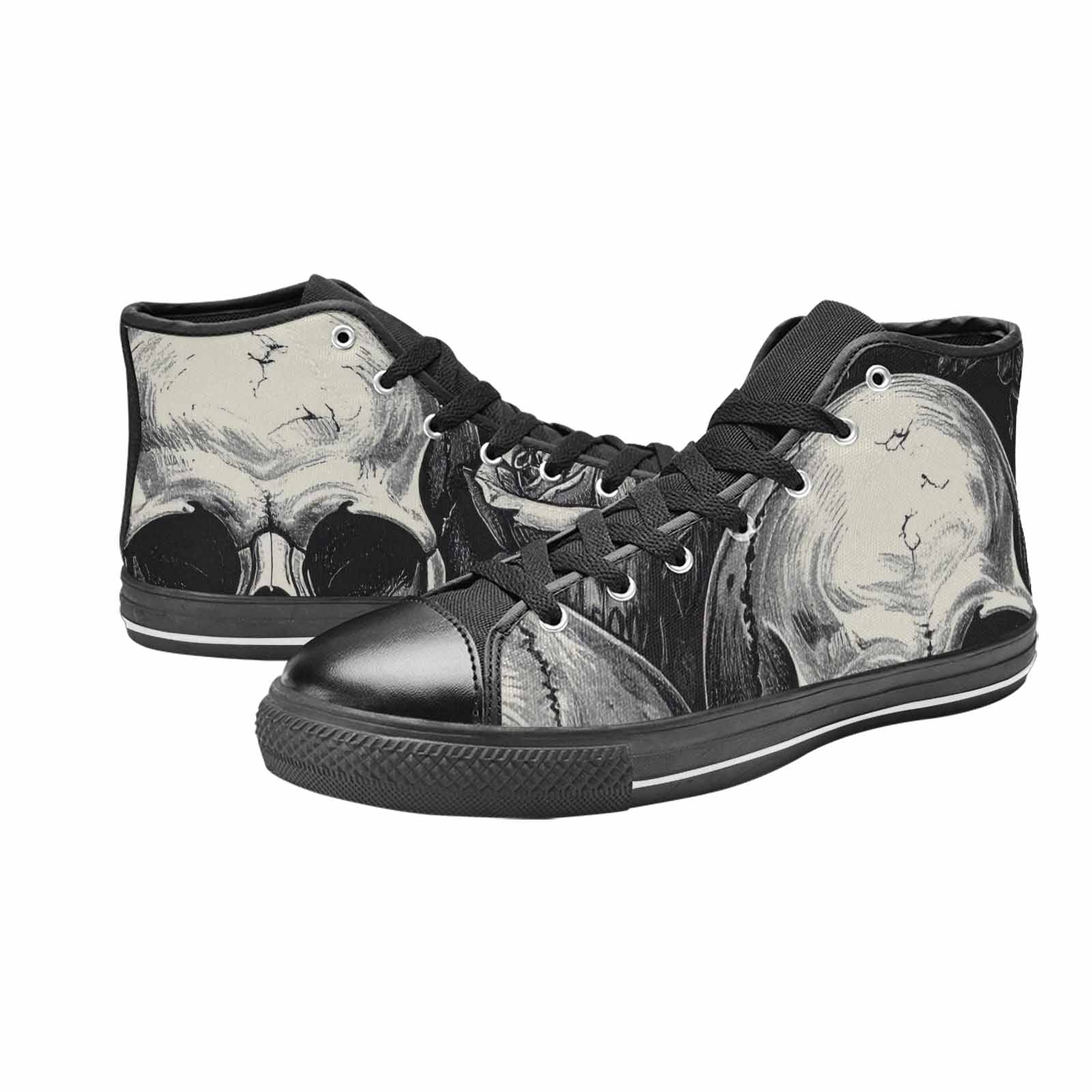 WOMEN'S Skulls Roses Black Ink High Top Canvas Wallpaper Art Shoes