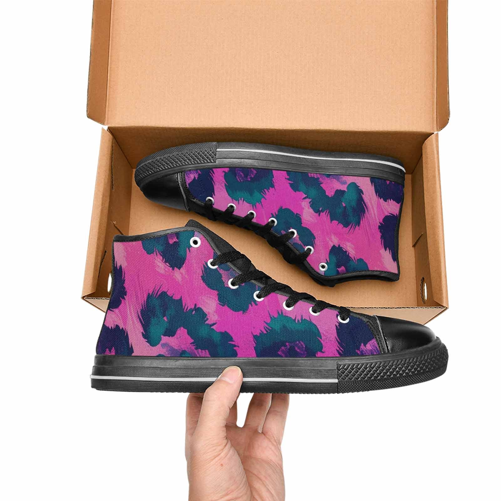 WOMEN'S Leopard Neon Pink Teal Airbrush High Top Canvas Dark Academia Shoes