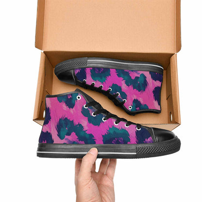 WOMEN'S Leopard Neon Pink Teal Airbrush High Top Canvas Dark Academia Shoes