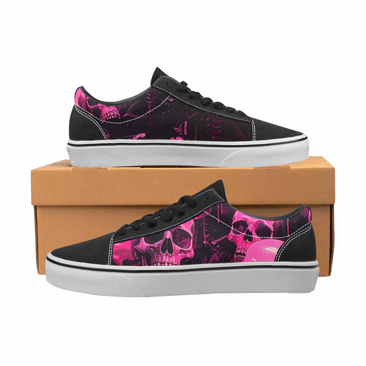 WOMEN'S Skeletons  Neon Pink Lace-Up Canvas Neon Fantasy Custom Shoes