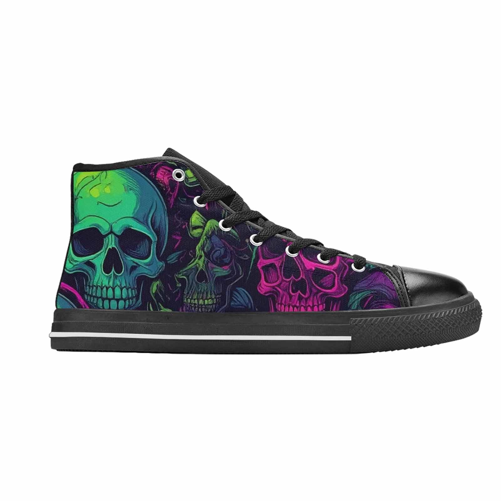 MEN'S Skulls - Neon High Top Canvas Vibrant Chaos Custom Sneakers