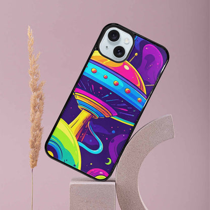 iPhone 15 Plus Case — Alien Ufo Cartoon Art Pattern Groovy, Custom Designed Case Cover