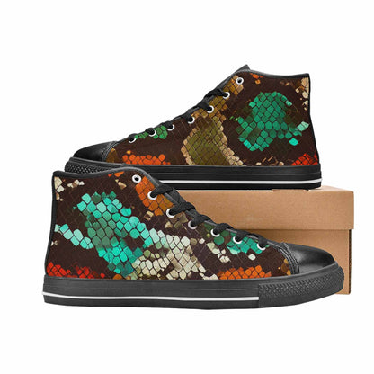 MEN'S Dark Snake Print High Top Canvas Vivid Sneakers