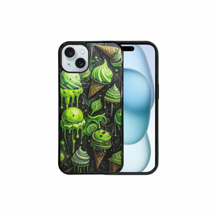 iPhone 15 Plus Case — Ice Cream Motif Black Green Ink, Original Design Phone Case