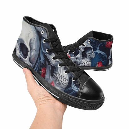 MEN'S Skulls Roses Chrome Airbrush High Top Canvas Grunge Custom Sneakers